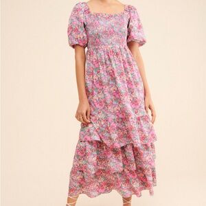 English Factory Pink Floral Midi Dress
